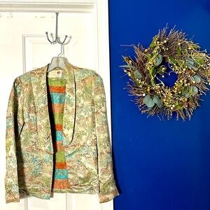 Women’s Peony Brand Made in Shanghai Vintage Silk All Over Print Jacket Size 6